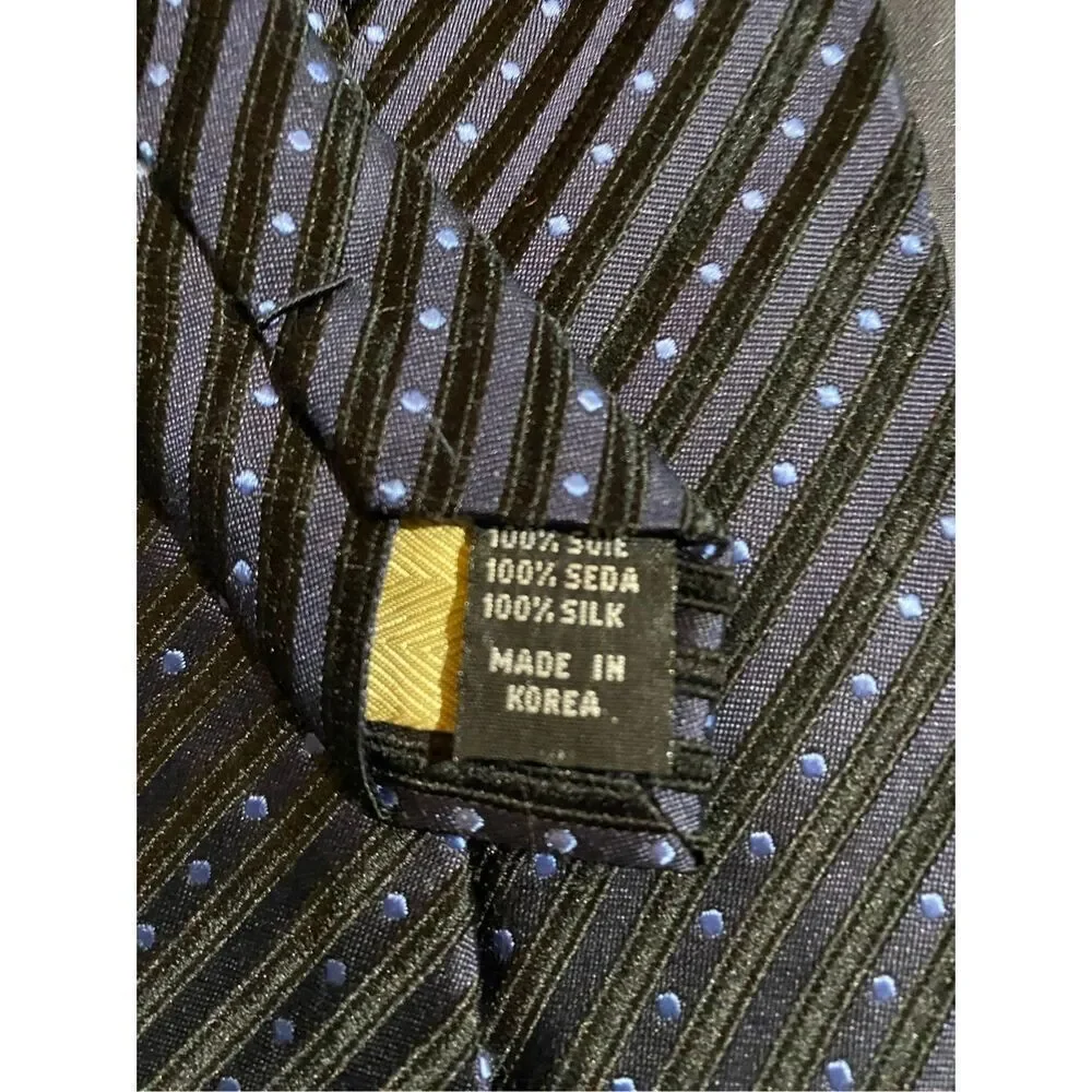 Valerio Gasati men’s vintage blue and black polkadot, silk tie 57